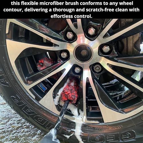 Car Wheel Brush & Wheel Barrel Brush Kit – 19" Soft Non-Scratch Microfiber Rim + Stiff-Bristle Scrubber for Tires, Rubber Mats & Motorcycles – Tire Brushes for Cleaning Tires