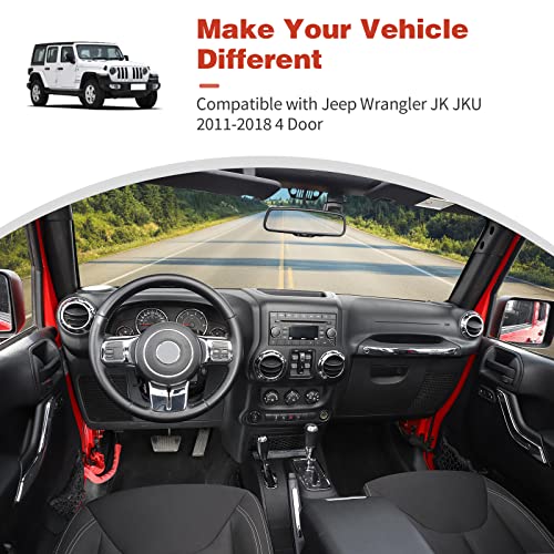 CheroCar 18PCS Interior Trim Kit for Jeep Wrangler JK JKU 2011-2018 4 Door,Steering Button Frame, Air Conditioning Vent Trim Cup Holder Cover,Gear Shift Knobs Frame,Chrome - color: Chrome