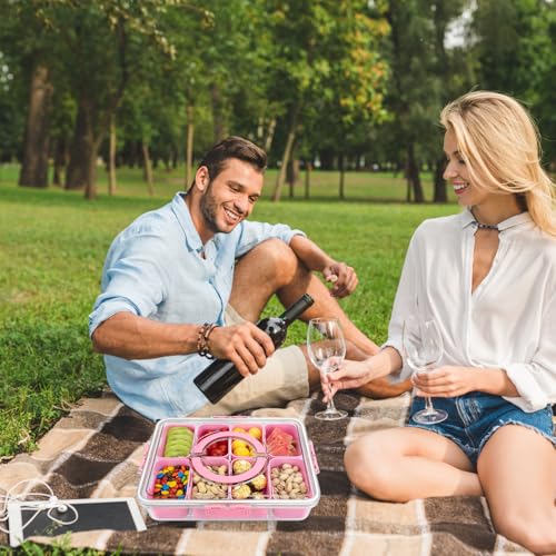 Divided Serving Tray with Lid and Handle, 8 Compartments Snack Box, Portable Platter for Candy Fruits Nuts, Snack Party Entertaining Picnic - color: Pink-new-1