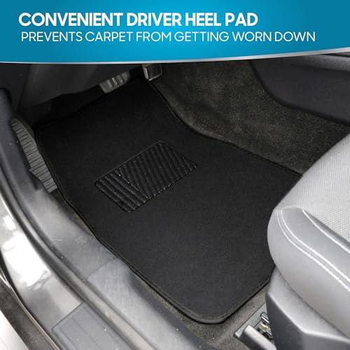 BDK Premium 4PC Set of Carpet Car Floor Mats with Vinyl Safety Heel Pad for Car, Truck, SUV, Coupe Sedan, Black (MT-100-BK) - color: Black