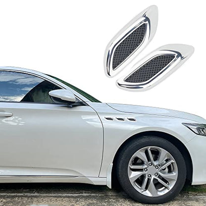 6pcs Car Fender Trim Decorative Intake Universal Auto Air Flow Bumper Side Vent Decal Scoop Hood Spolier Door Carbon Fiber ABS Chrome Silver Exterior Glossy Black Sticker for Most Cars… - style: Glossy Silver