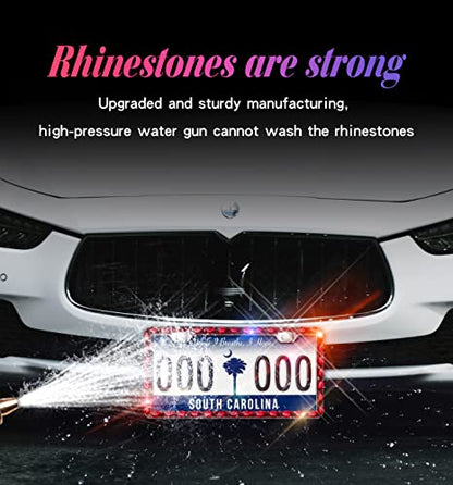 Red Bling License Plate Frame, Sparkly Stainless Steel License Plate Holder for Women, Set with 44 Gemstones, 400 14 Faceted Glass Diamond Rhinestones License Plate Covers(1pack) - color: red