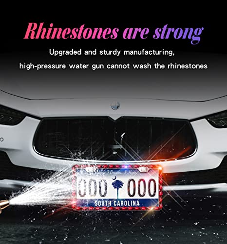 2 Pack Red Bling License Plate Frame, Sparkly Stainless Steel License Plate Frames for Women, Set with 44 Gemstones, 400 14 Faceted Glass Diamond Rhinestones License Plate Covers - color: red-2pcs