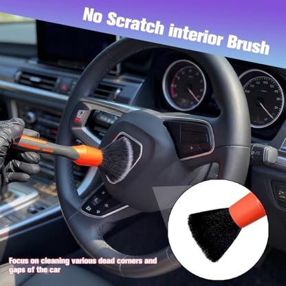 3PCS Car Detailing Brush Set, Ultra Soft Scratch-Free Boar Hair Detailing Brushes with Elbow, Auto Interior Exterior Cleaning Tool for Wheel Air Vent Leather Seat, Universal Fit (Red) - color: Red