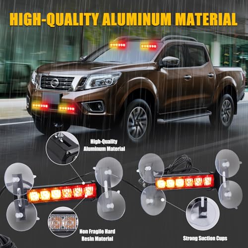2X Strobe Lights: 6.1 inch Amber & Red Police Lights, 12 LED Emergency Hazard Warning Splitter, Front/Rear, Fire Trucks & Car - color: Amber/Red