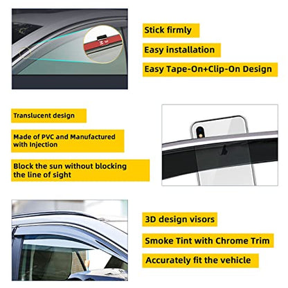 Smoke Tint with Chrome Trim Window Visors Compatible with 2007-2011 CRV CR-V Outside Mount Tape-On Style PVC Sun/Rain Guard Vent 4pcs - size: 07-11 CRV