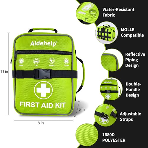 520 Pieces Premium First Aid Kit - Large Emergency Medical Kit for Survival, Car, Home, Travel, Camping, Backpack, Hiking, School (Green) - color: Green