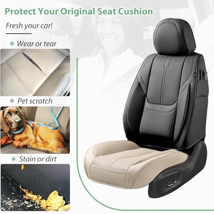 2 Pack Leather Front Car Seat Cover Bottom Only, Anti-slip Padded Seat Cushion, Full Wrap Seat Protector with Storage Function Universal Fit for Most Cars, SUV, Pick-up Trucks (Light Beige) - color: Light Beige