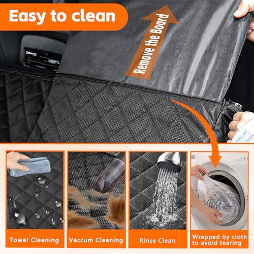 Dog Car Seat Cover for Back Seat Extender for Dogs,Hard Bottom Car Seat Cover for Dogs with Car Door Protectors, Waterproof and Scratch-Resistant Seat Covers for Cars SUV&Truck