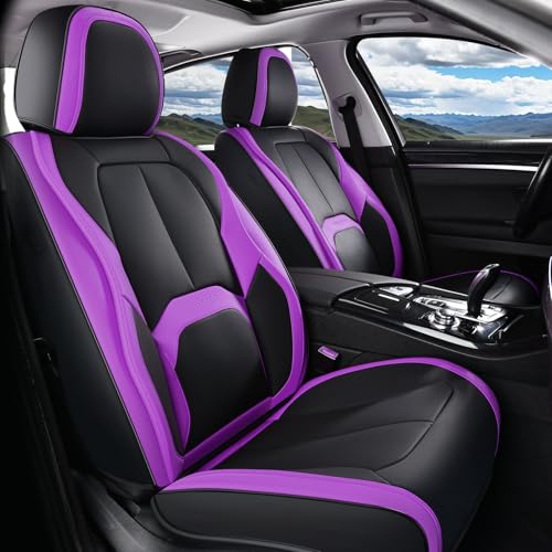 Coverado Car Seat Covers Front Seats, 2 Pack Nappa Leather Seat Covers for Cars, Waterproof Car Seat Protector with Lumbar Support, Front Seat Covers Universal Fit for Most Cars (Black&Purple) - color: A-Black&Purple, size: Front