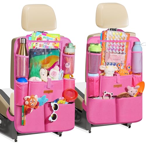 SURDOCA Car Organizers and Storage with 11-inch Touch Screen Tablet Holder, Backseat Car Organizer with 8 Pockets, Car Seat Protector Road Trip Essentials for Kids - color: Pink, size: 2pcs