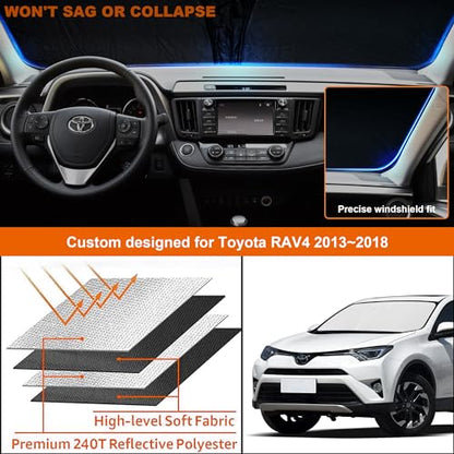 2026 Upgrade Front Windshield Sunshade fit for Toyota RAV4 2013-2018 Reflector Foldable Car Shade Automotive Windshield Sunshades for Toyota RAV4 Windshield Sun Shade |Keeps Your Vehicle Cool| - size: Fit for Toyota RAV4 2013-2018