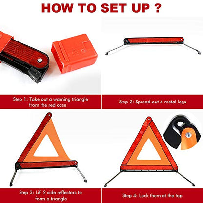 Foldable Warning Triangles Road Safety Triangle Kit, 3 Pack of Reflective Triangle Sign with Storage Case, DOT Approved