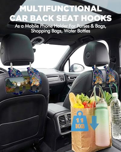 WOCOCN 2 Pack Car Purse Hook for Car Seat Headrest, Double-Sided PrintingPU Leather Purse Holder with Metal Hook, Cute Car Accessories for Women, Men (Car hook - Book Butterfly A) - color: Car hook - Book Butterfly A