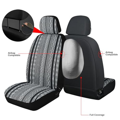 Baja Saddle Blanket Car Seat Covers, Boho Striped Woven Front Seat Protectors, Breathable & Washable Interior Covers, Universal Fit for Most Cars SUVs Trucks, Airbag Compatible, White, 8 pcs. - color: WHITE