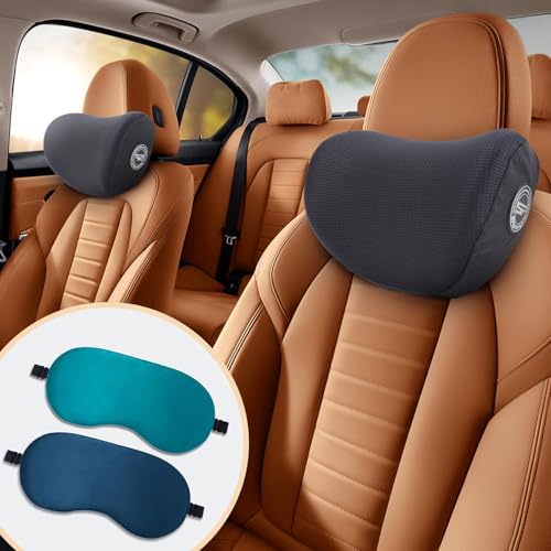2 Pack Car Headrest Pillow, Extra Soft Car Pillow, 100% Memory Foam Car Neck Pillow for Driving - Universal Fit Travel Car Rest Pillow for Pain Relief While Driving(Comes with 2 Eye Masks) - color: Pack of 2/Black/Extra Soft