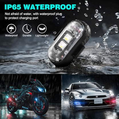 8PCS Wireless LED Strobe Lights, Halloween 8 Colors Wireless Strobe Lights with Remote Control, IP65 Waterproof Rechargeable Anti-Collision LED Emergency Warning Light for Car Drone Aircraft - size: 8PCS (Standard)