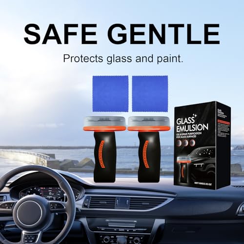 Glass Emulsion Cleaner, Glass Oil Film Remover for Car, Automotive Window Cleaner, Improve Windshield Clarity(2Pcs)