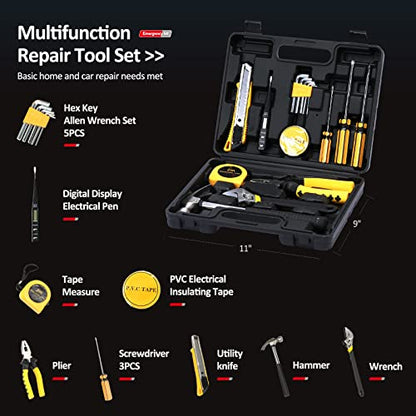 Vetoos Car Roadside Emergency Kit with Jumper Cables, Auto Road Side Safety Kit for Vehicles - with Premium Carry Bag, Repair Tool Set, for Men, Women, Teenagers - style: with Tool Set