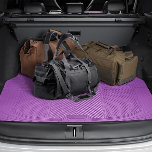 CAR PASS Heavy Duty Rubber Floor Mats Gray Car Mats Full Set with Trunk Cargo Liner - Universal Waterproof Floor Mats for Car SUV Truck, Durable All Weather Automotive Liner Mats (All Purple) - color: Purple Cargo Liner