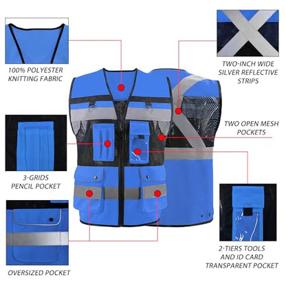 Safety Vest High Visibility Reflective Construction Vest for Men Women - color: Royal Blue, size: Small