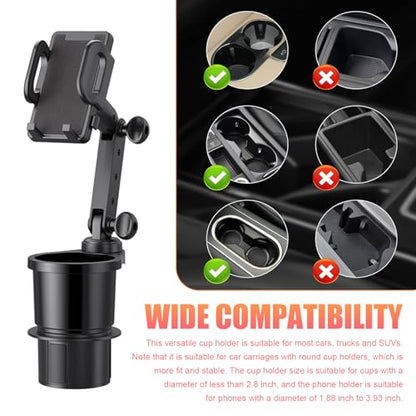 Car Cup Holder Mobile Phone Rack, Multi-Function 2 in 1 Cup Holder Expander, 360 Degrees Rotatable Automotive Phones Mount, Universal for Most Cars, Trucks, SUVs (Black)