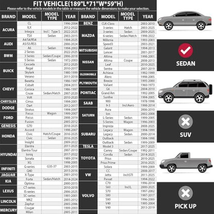 Heavy-Duty Car Cover Waterproof All Weather for Universal Sedan, Outdoor Rain Sun Snow UV Protection, Indoor Dust and Scratch Resistant 3L+ (189 * 71 * 59 inch)