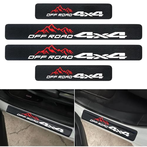 4PCS Universal Mountain 4x4 Off Road Carbon Fiber Style Door Sill Protector Anti-Dirty Compatible with Car Truck SUV Accessories - color: door-05-offroad