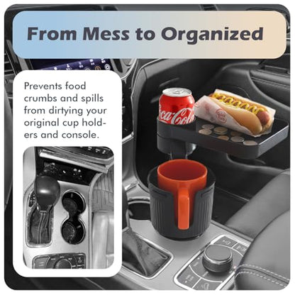 OtterVerz 11 Upgraded Car Cup Holder Tray, 3 in 1 Car Cup Holder Expander Adapter, 360° Rotating Detachable 10.5" Car Food Tray Table for Eating, Road Trip Essentials, Fits Yeti/Hydro Flask 16–46oz - size: 1 cup holder + 1 tray