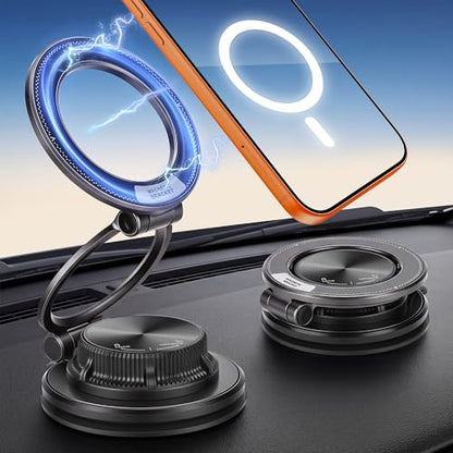 Magnetic Car Phone Holder, 360° Adjustable Suction Cup Universal Phone Mount, Multi-Scene for Car Office Gym Home, Compatible with iPhone 17/16 Pro Max & Other Magnetic Phones (Black) - color: Black