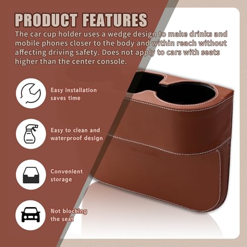 Car Cup Holder, PU Leather Auto Front Seat Organizer, Multifunctional Cup Drink Holders, Gap Filler Storage Box Coin Bucket Console Side Pocket Cell Mobile Phone Holder (Brown) - color: Brown