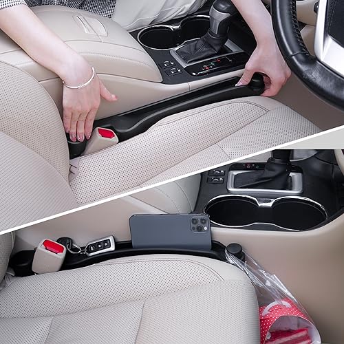 Givifive Car Seat Gap Filler Set of 2, 3IN1 Seat Side Gap Filler Plug with Storage Slot & Hook Function, Soft Foam Universal Fit Car SUV Truck Fill Gap Between Seats Console Organizer（Narrow Black） - color: Black, size: Narrow
