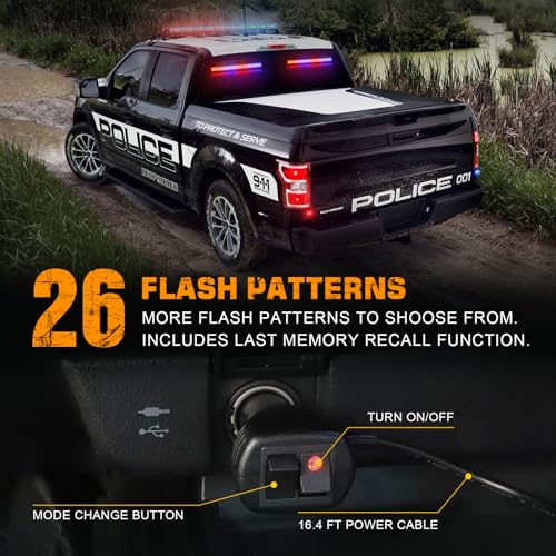 XRIDONSEN 2 in 1 Red Blue Traffic Advisor Police Light Bar 144 LED Interior Front Windshield Dash Rear Window Police Lights Emergency Strobe Warning Hazard Safety for Vehicles Trucks (2x17.7 inch) - color: Red/Blue