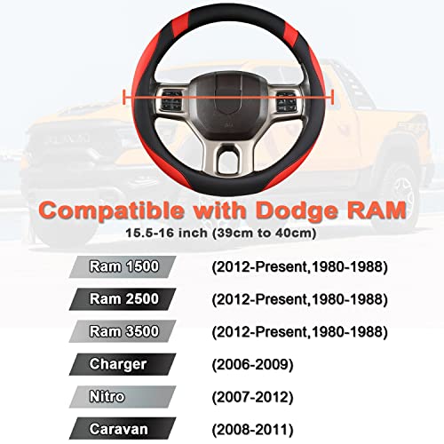 West Llama Customized Auto Car Steering Wheel Cover for Dodge RAM 1500 2500 3500, 15.5-16 inch (Black+Red-Large Size) - color: A-Black+Red, size: Large Size (15 ½''-16'')