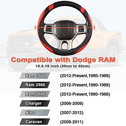 West Llama Customized Auto Car Steering Wheel Cover for Dodge RAM 1500 2500 3500, 15.5-16 inch (Black+Red-Large Size) - color: A-Black+Red, size: Large Size (15 ½''-16'')