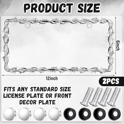 MorningRo 2 Pcs Universal License Plate Frame Plastic Barbed Wire Coconut Design Frame Compatible with Standard License Plate for USA 2 Holes with Screws for Women Men(Silver) - color: Silver