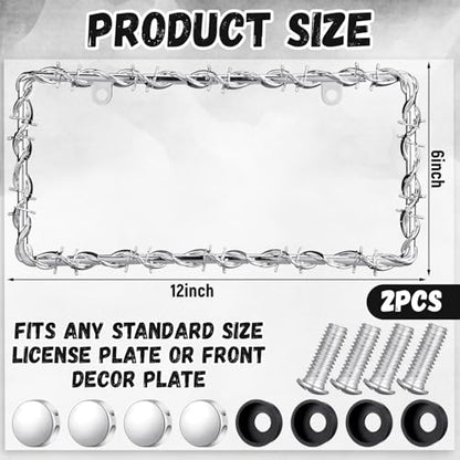 MorningRo 2 Pcs Universal License Plate Frame Plastic Barbed Wire Coconut Design Frame Compatible with Standard License Plate for USA 2 Holes with Screws for Women Men(Silver) - color: Silver