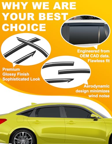 6-pcs Low-Profile Window Rain Guard for Honda Civic Sedan 4dr 2022-2026 Side Window Visors Extra-Thick Vent Visor Full Size Window Deflectors Vent Shades Car Accessories - size: Fit for 2022-2026 Honda Civic Sedan