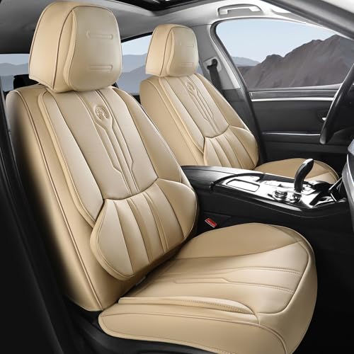 AOOG Car Seat Covers Full Set, Leather Seat Covers for Car, Waterproof Car Seat Protector with Lumbar Support, Automotive Seat Covers Universal Fit for Most Cars SUV Trucks (Full Set, Beige) - color: BEIGE, size: FULL SET