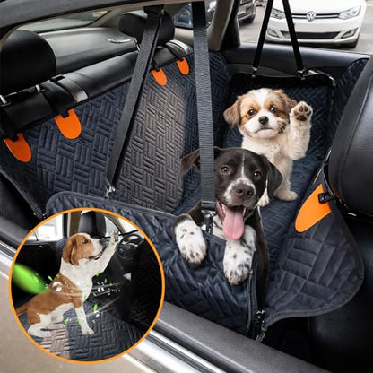 ondware Dog Car Seat Cover for Back Seat, 600D Waterproof Pet Hammock with Mesh Window and Side Flaps, Anti-Slip Dog Seat Protector for Cars, SUVs, Trucks, Scratchproof Easy-Clean