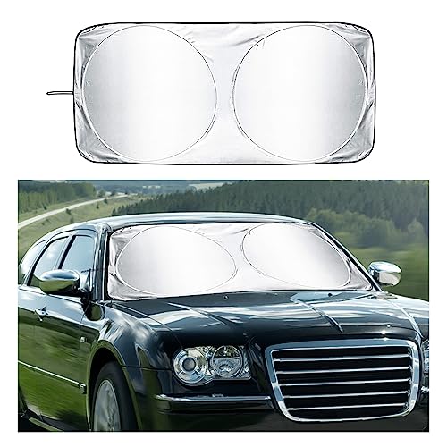 Kewucn Car Windshield Sun Shade with Storage Pouch, Foldable Reflector Automotive Front Window Sunshade Cover, UV Rays and Sun Heat Protection, Suitable for Most Car, Truck, SUV (M-59''×27.56'') - size: M-59''×27.56''