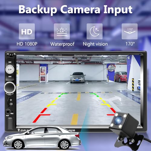 Podofo Double Din Car Stereo Radio 7 Inch Touch Screen Bluetooth Handsfree Mirror Link USB SD FM Audio Receiver with Backup Camera Wireless Steering Wheel Control - style: 7 Inch with Mirror Link