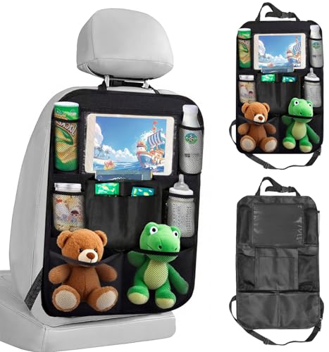 Back Seat Car Organizer, Car Organizers Bag with Touch Screen Tablet Holder 10 Storage Pockets for Kids Toddlers Car Seats, Travel Accessories,Road Trip Essentials Black