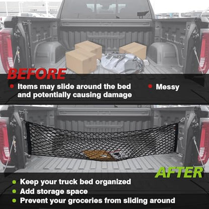 Muslogy Truck Bed Cargo Net Compatible with Toyota Tundra 2007-2024 2025 2026 Accessories, Pickup Truck Bed Cargo Organizer Storage Net with Heavy Duty Carabiners - style: 2007+ Tundra