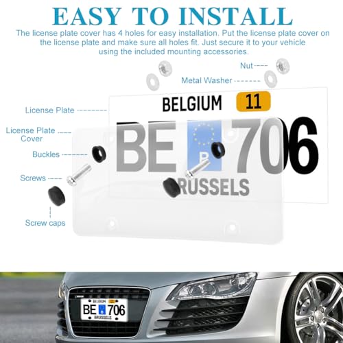Clear License Plate Covers, 2 Pack Unbreakable Car Tag Frame Protector with Screws Caps and Rattle Proof Pads, Standard US Plates Protective Shield(Style:Frameless) - style: Frameless