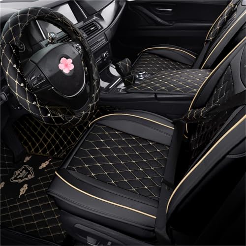 SanQing Car Seat Covers Full Set, Super Luxurious Heavy Universal Duty Waterproof Leather Automotive Vehicle Cover for Cars SUV Pick-up Truck, Non-Slip Seat Car Accessories (Full Set/Black) - color: Full Set/Black
