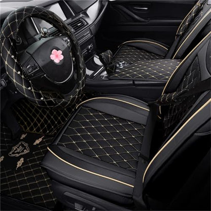 SanQing Car Seat Covers Full Set, Super Luxurious Heavy Universal Duty Waterproof Leather Automotive Vehicle Cover for Cars SUV Pick-up Truck, Non-Slip Seat Car Accessories (Full Set/Black) - color: Full Set/Black