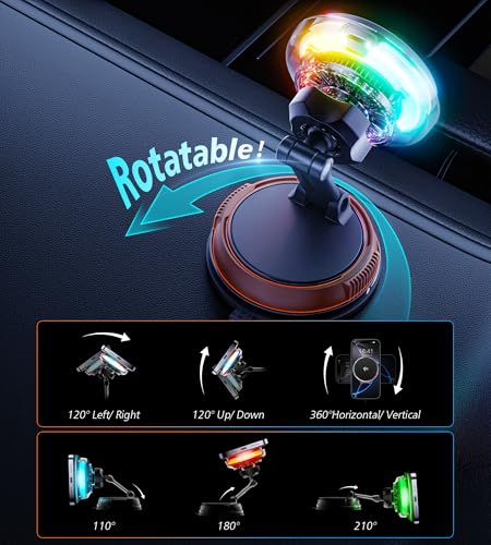 for Qi2 15W MagSafe Car Mount Charger with Cooling Fan, [Rapid Charging Cooler with RGB Lights], 78+LBS Stronger Suction Wireless Magnetic Mount on Vent/Dash/Windshield, for iPhone 17 16 15 14 13 12