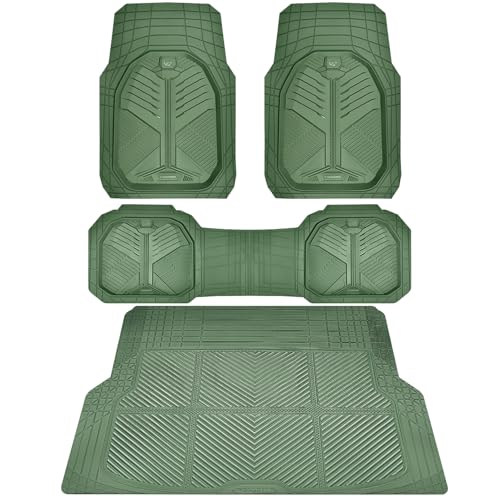 CAR PASS Heavy Duty Rubber Car Mats with Cargo Liner, Deep-Dish Car Floor Mats and Trunk Mat All Weather, Universal Trim-to-Fit for SUVs Trucks Sedans, Waterproof Anti-Slip, Trimmable V12 Olive Green - color: Green Full Set