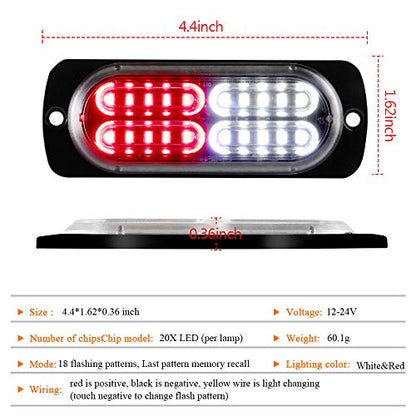 12-24V 20-LED Super Bright Emergency Strobe Warning Caution Hazard Construction Waterproof Flashing Strobe LED Light Bar Surface Mount for Car Truck SUV Van (Red White) - color: Red&White